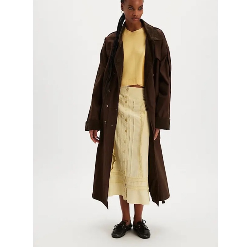 NWT Free People Whitney Midi Skirt - Lemon Frost